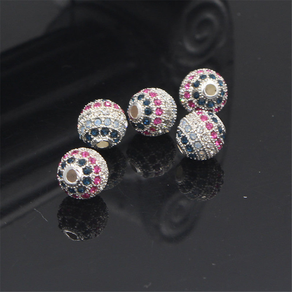 Round Brass Bead with Micro-Inlaid Cubic Zirconia Plated Charm Bar for DIY Bracelet