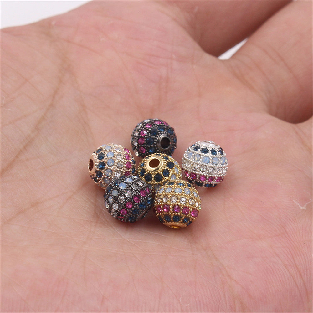 Round Brass Bead with Micro-Inlaid Cubic Zirconia Plated Charm Bar for DIY Bracelet
