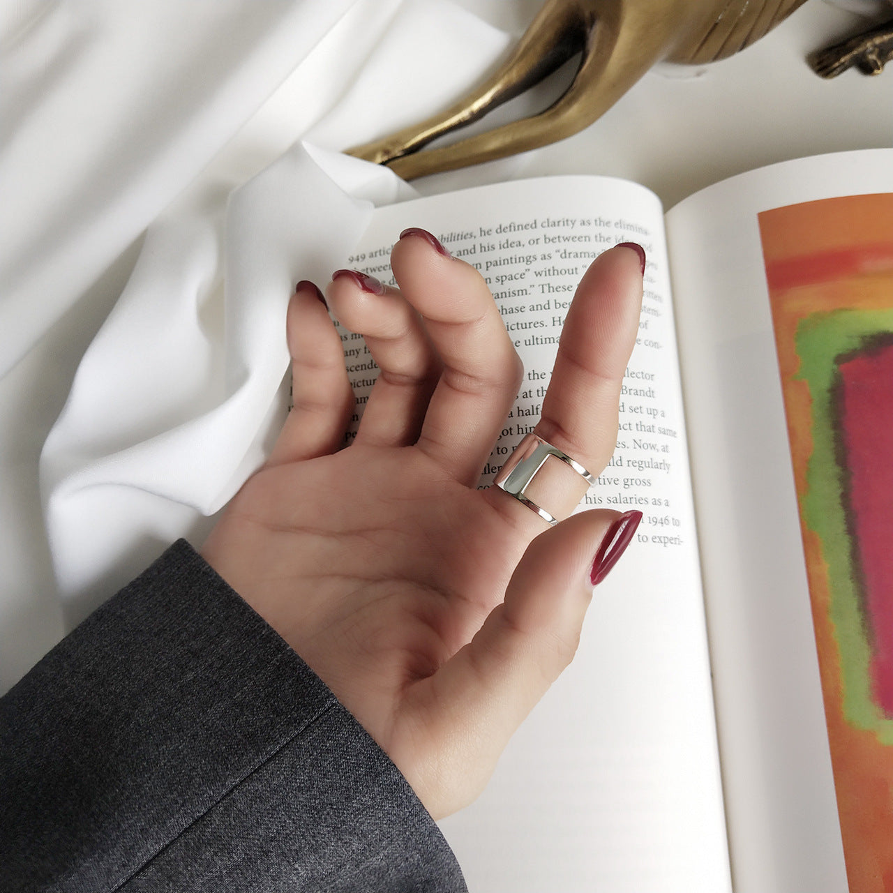 Anillo abierto minimalista de plata de ley 925 pulida geométrica