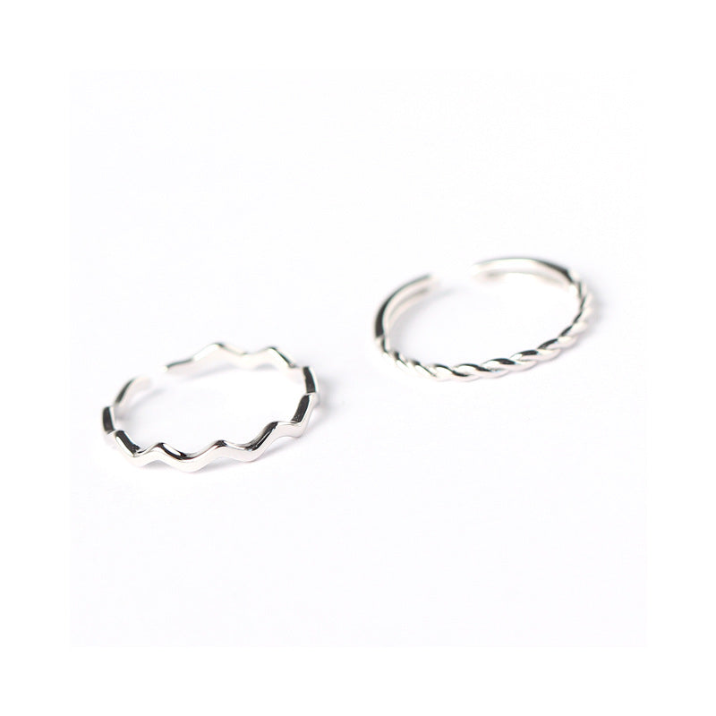 Minimalist 925 Sterling Silver Wavy Polished Ring Adjustable Open Band for Women