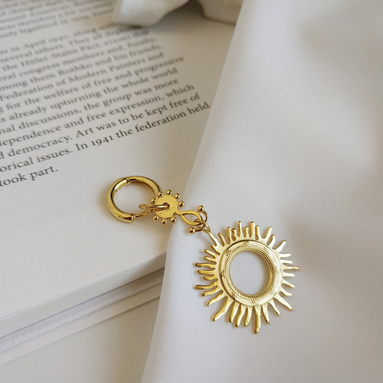 18K Gold Plated 925 Sterling Silver Teardrop Sun Goddess Earrings with Pearl Inlay for Women