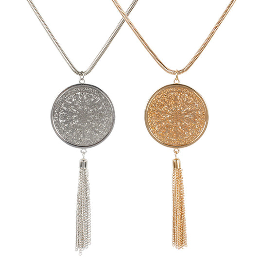 Collar con colgante de disco geométrico hueco para mujer, cadena cruzada de aleación