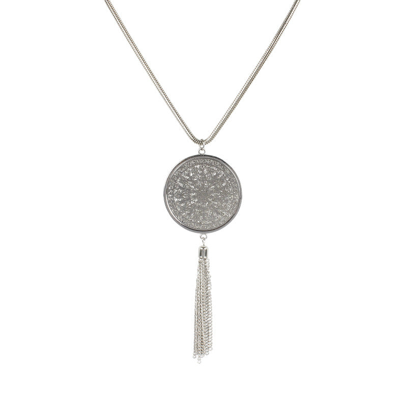 Hollow Geometric Disc Pendant Necklace for Women Alloy Cross Chain