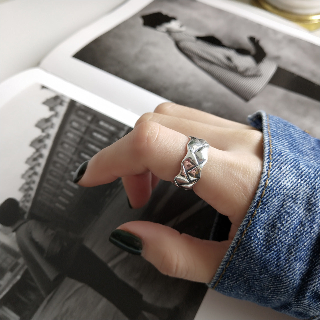 Vintage 925 Sterling Silver Heart Inlay Ring for Women