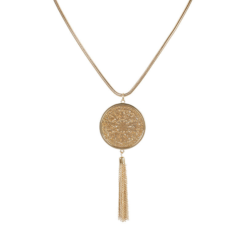 Hollow Geometric Disc Pendant Necklace for Women Alloy Cross Chain