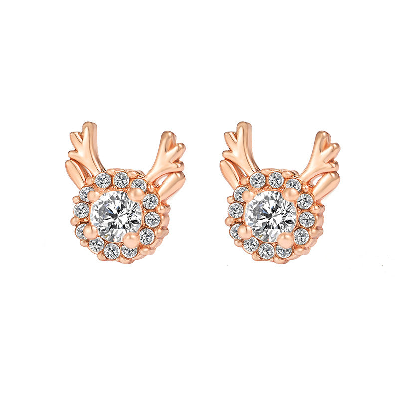 Pendientes minimalistas de astas de ciervo para mujer con acentos de copo de nieve de circonita en cobre chapado y postes de acero inoxidable