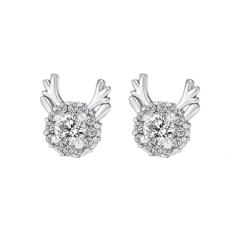 Pendientes minimalistas de astas de ciervo para mujer con acentos de copo de nieve de circonita en cobre chapado y postes de acero inoxidable