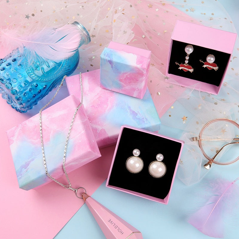 Caja de joyería de papel con textura de mármol para pendientes, anillos, collares, pulseras, embalaje de regalo