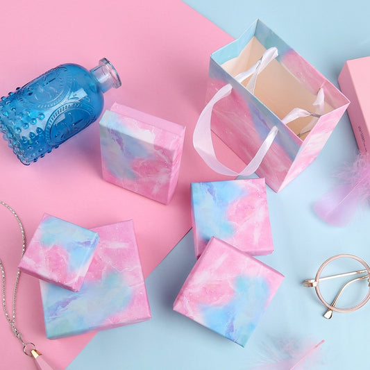 Marble Texture Paper Jewelry Box for Earrings Rings Necklaces Bracelets Gift Packaging