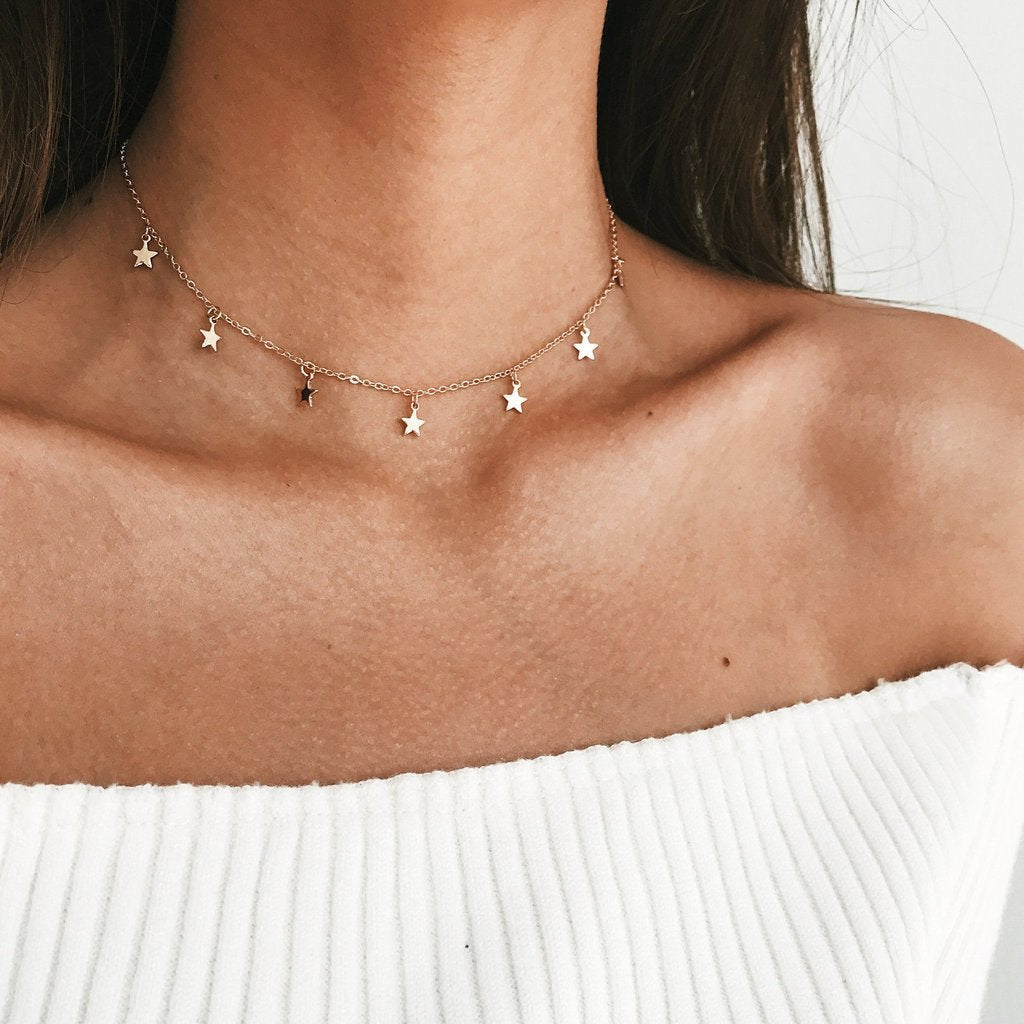Minimalist Thick Star Pendant Necklace Alloy Snake Chain