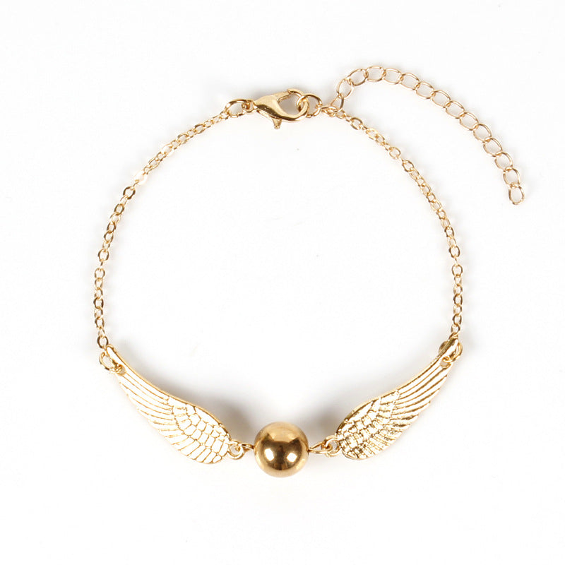 Vintage Harry Potter Deathly Hallows Plated Gold Snitch Wings Bracelet