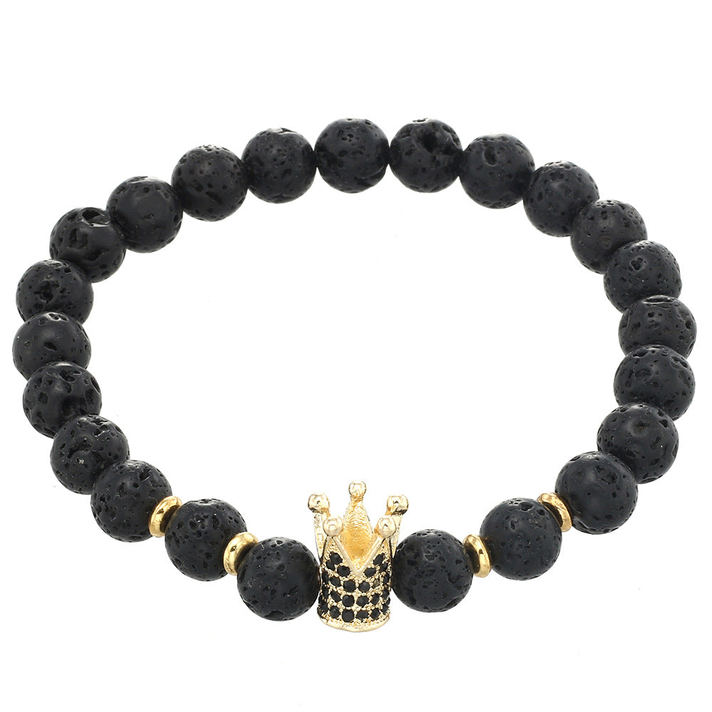 Crown Shape Brass Cubic Zirconia Handmade Beaded Bracelet Unisex