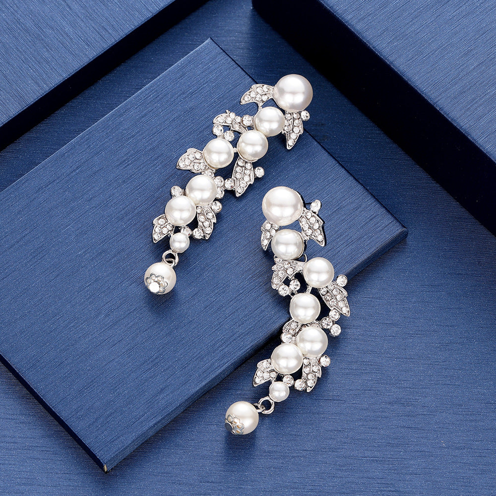 Korean Japanese Style Crown Pearl Stud Earrings for Brides Wedding Photography Formal Wear No-Piercing Clip-On Ear Cuffs