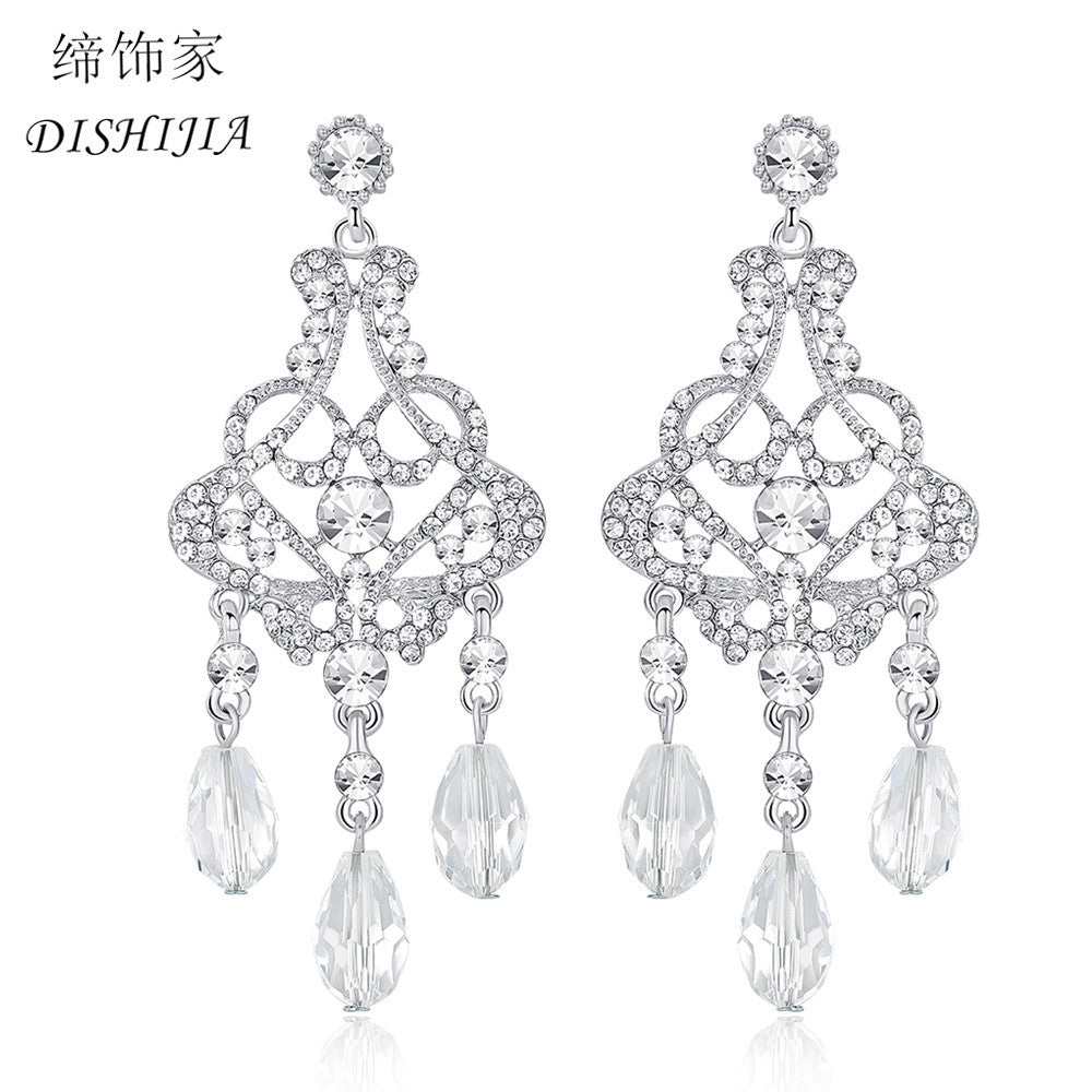 Handmade Floral Rhinestone Stud Earrings for Brides Wedding Jewelry