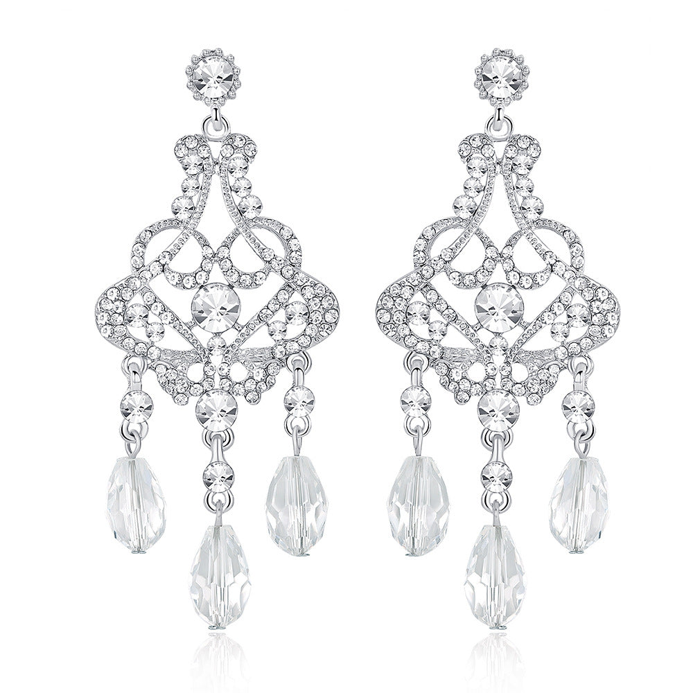 Handmade Floral Rhinestone Stud Earrings for Brides Wedding Jewelry