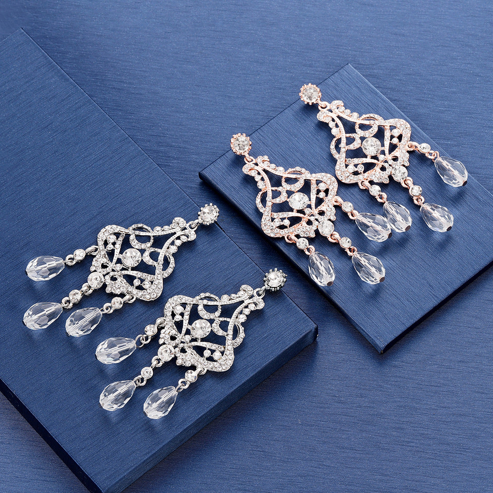 Handmade Floral Rhinestone Stud Earrings for Brides Wedding Jewelry