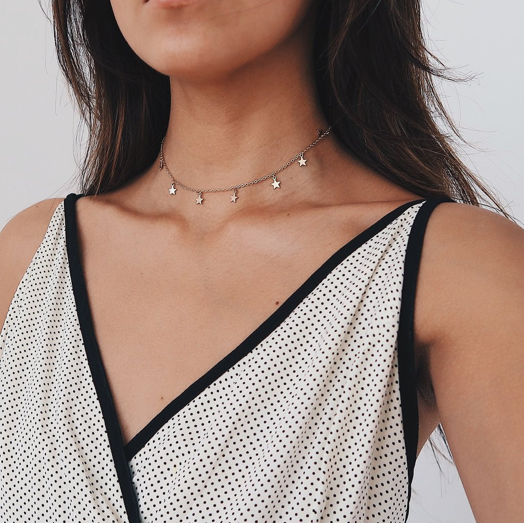 Minimalist Thick Star Pendant Necklace Alloy Snake Chain