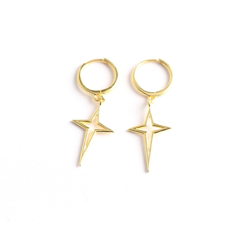 Orecchini a cerchio da donna minimalisti placcati in argento sterling 925 con croce e stella