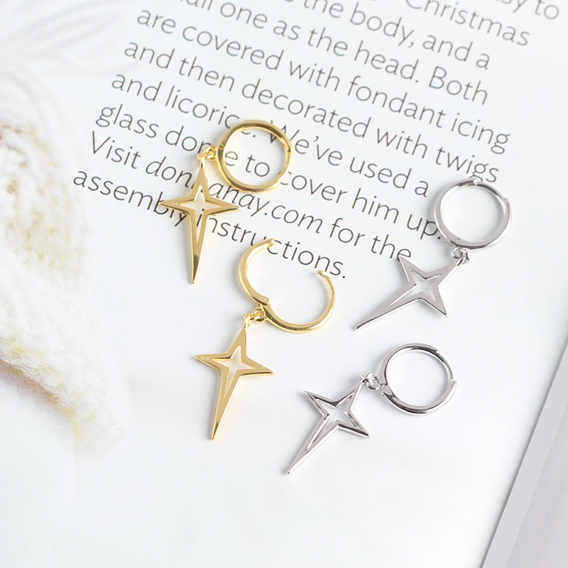 Orecchini a cerchio da donna minimalisti placcati in argento sterling 925 con croce e stella