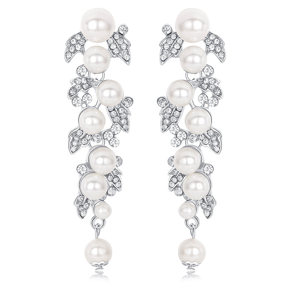 Korean Japanese Style Crown Pearl Stud Earrings for Brides Wedding Photography Formal Wear No-Piercing Clip-On Ear Cuffs