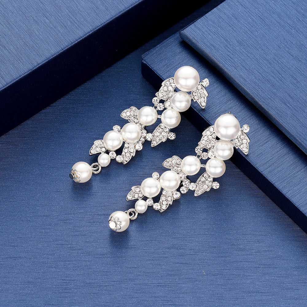 Korean Japanese Style Crown Pearl Stud Earrings for Brides Wedding Photography Formal Wear No-Piercing Clip-On Ear Cuffs