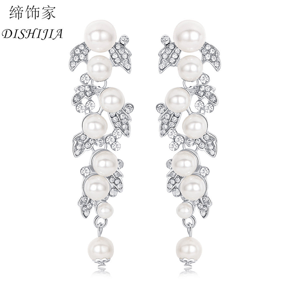 Korean Japanese Style Crown Pearl Stud Earrings for Brides Wedding Photography Formal Wear No-Piercing Clip-On Ear Cuffs