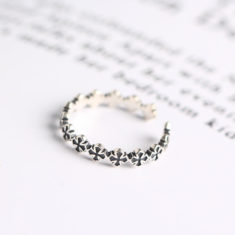 Vintage 925 Sterling Silver Cross Ring for Women Polished Adjustable Statement Ring