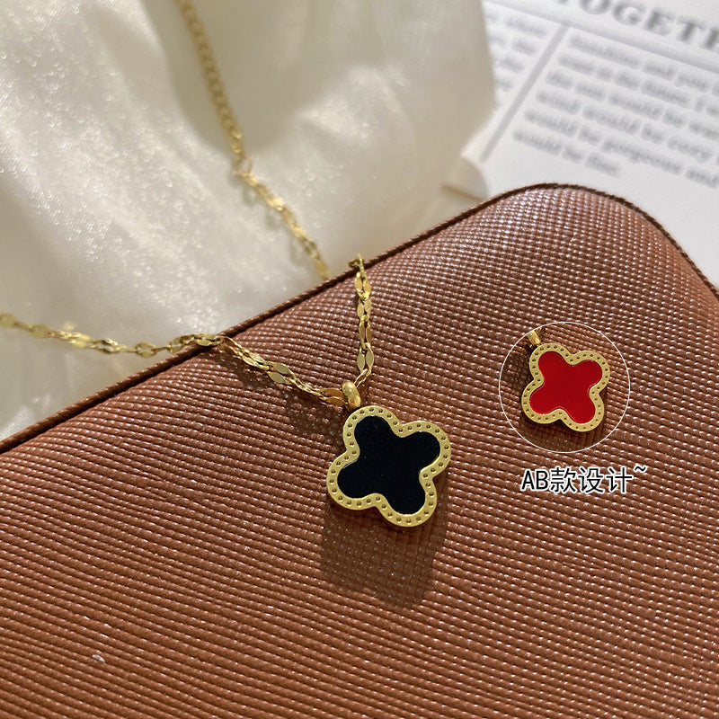 Minimalist Elegant Gold Plated Titanium Steel Four-Leaf Clover Necklace for Unisex