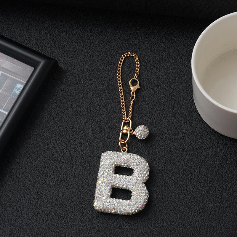 Luxury Rhinestone Letter Pendant Resin Charm for Car Cup Chain