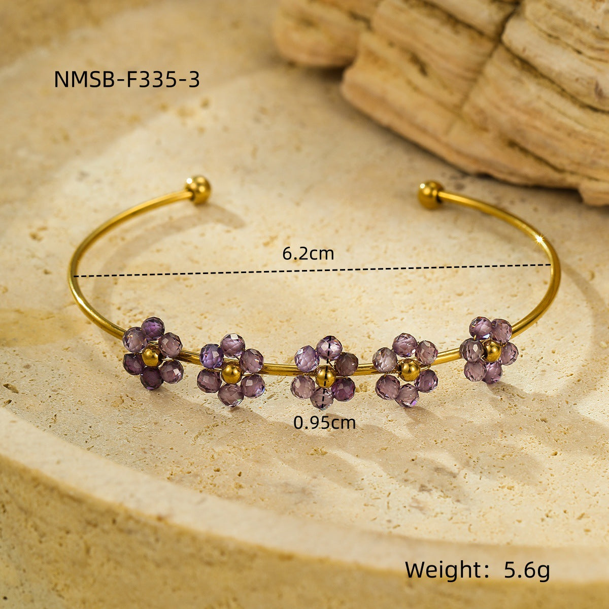 Bracciale a fiore minimalista elegante in acciaio al titanio e zircone con finitura placcata da donna