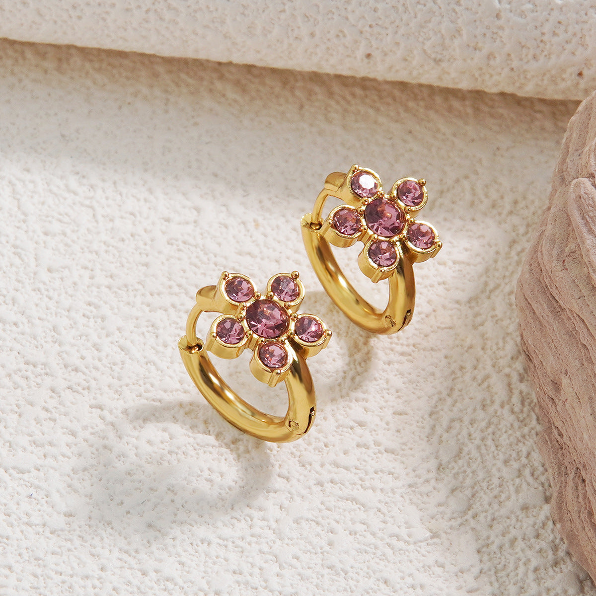 Sweet Floral Plated Stainless Steel Earrings