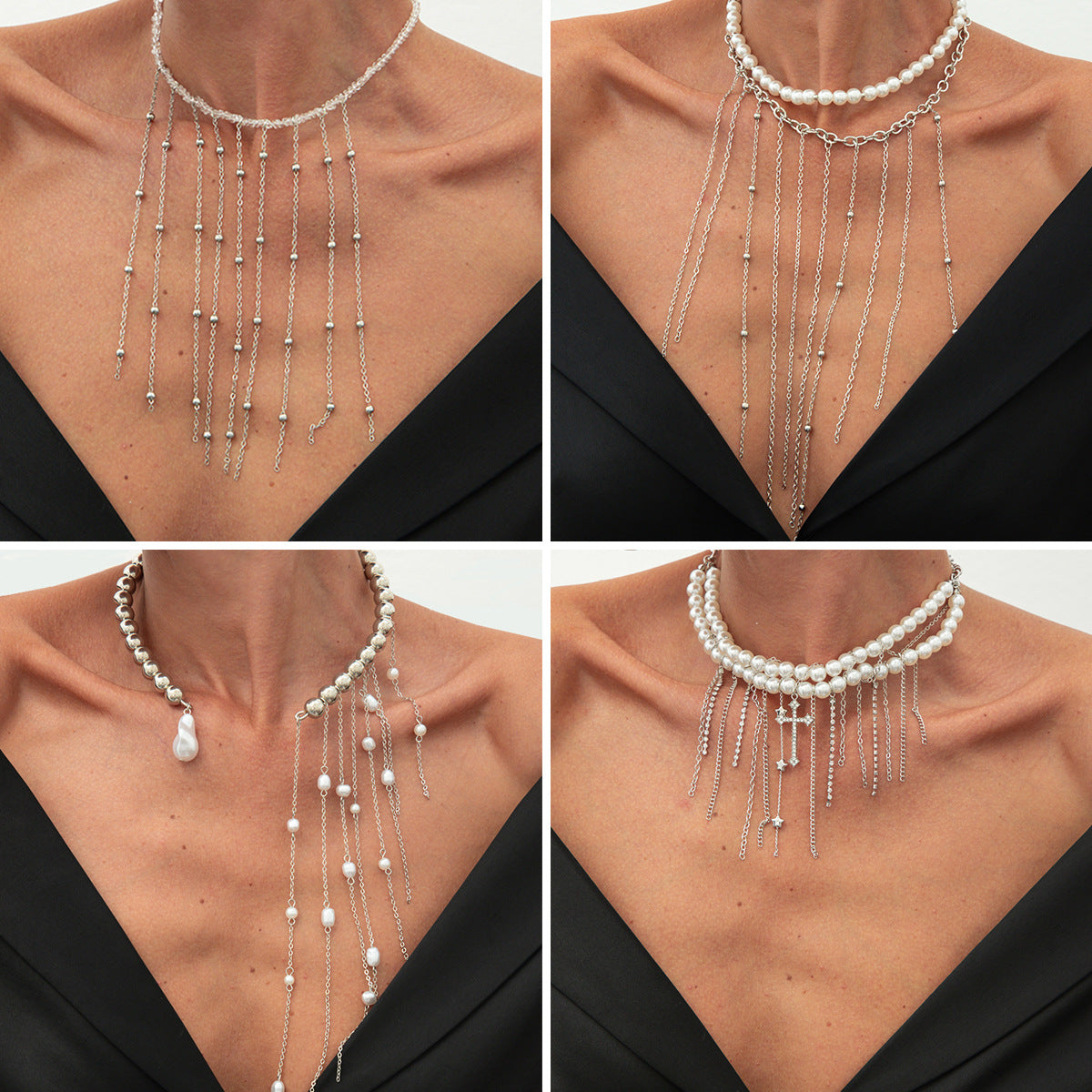 Luxury Geometric Alloy Pearl Pendant Necklace Plated Ball Chain Women's Jewelry