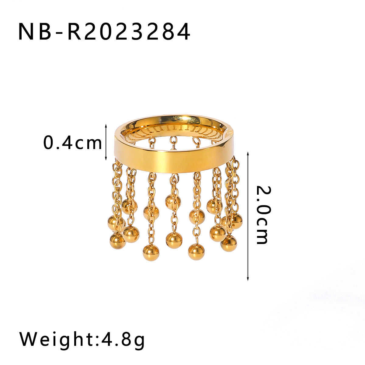 Anello da donna in acciaio inossidabile geometrico minimalista con placcatura color oro e dettaglio nappa