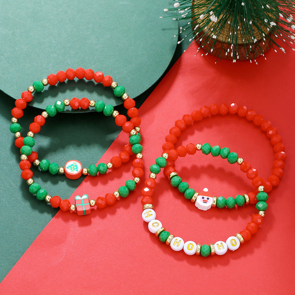 Christmas Snowman and Santa Animal Shape Plated Alloy Bracelet Set for Unisex