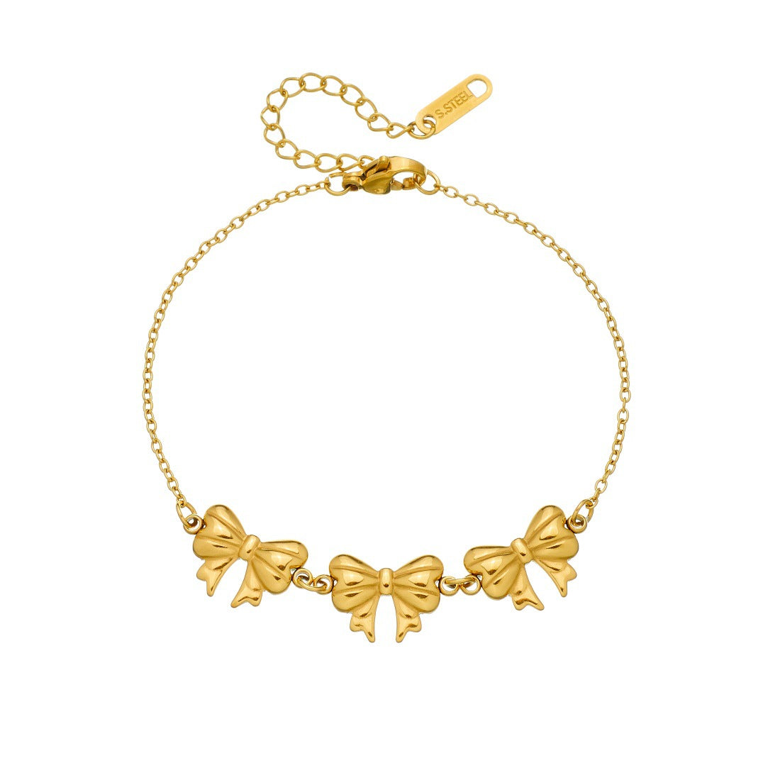 Minimalist Gold Plated Stainless Steel Bow Bracelet for Women