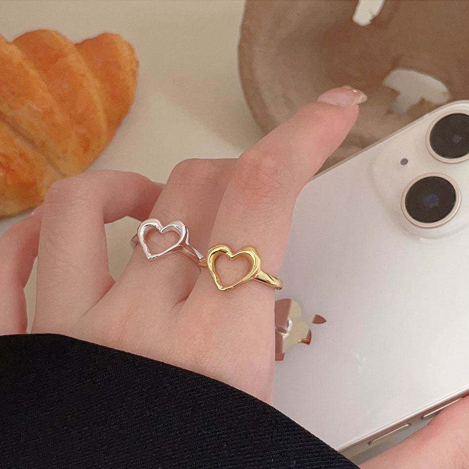 Minimalist Heart-Shaped 925 Sterling Silver Ring with Beveled Square Detail for Women