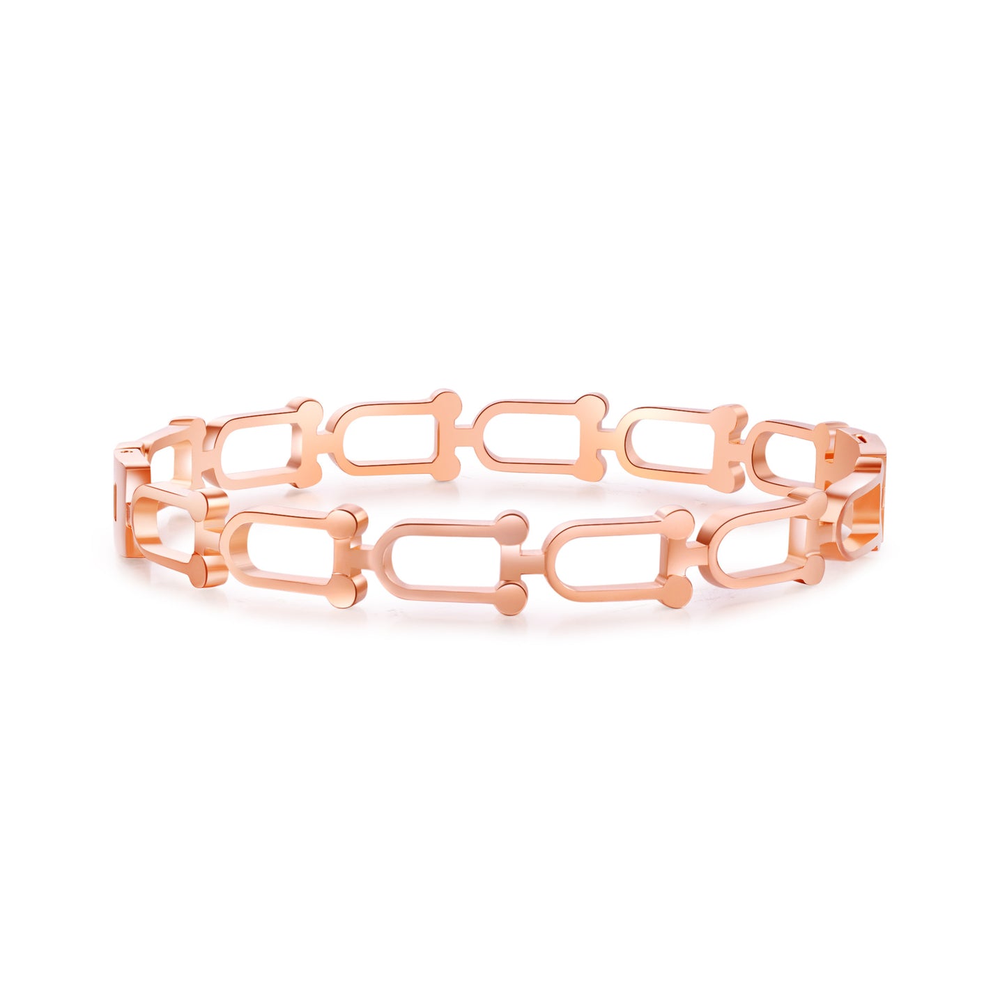 Minimalist 18K Gold Plated Titanium Steel Heart Geometric Cubic Zirconia Shell Hollow Bracelet for Women