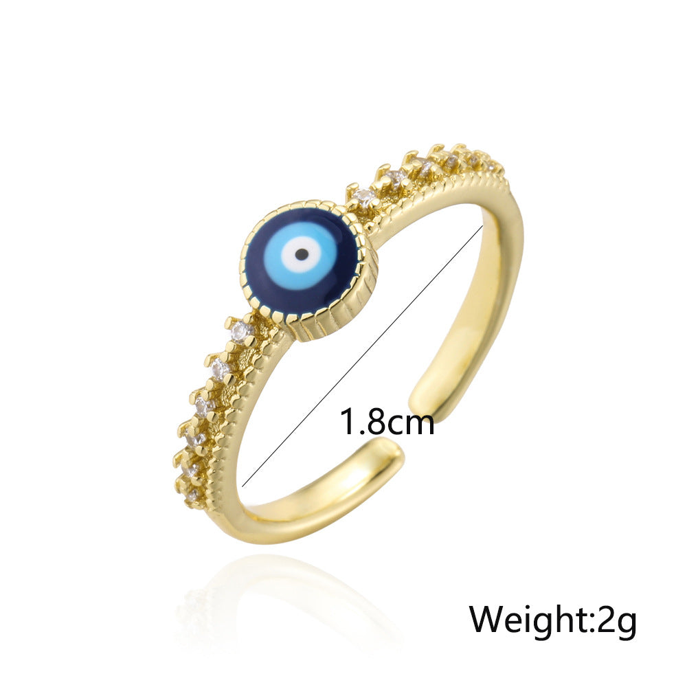 Geometric Evil Eye Open Ring in Copper with 18K Gold Plating and Micro-Pave Zirconia