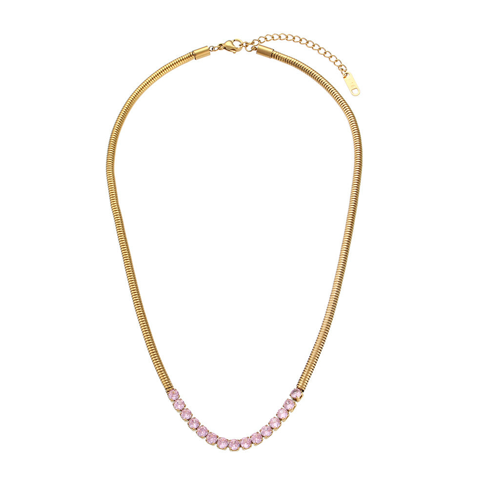 Collana con Pendente Geometrico alla Moda da Donna Acciaio Inossidabile Placcato Oro 18K con Zirconi Micro-Incastonati