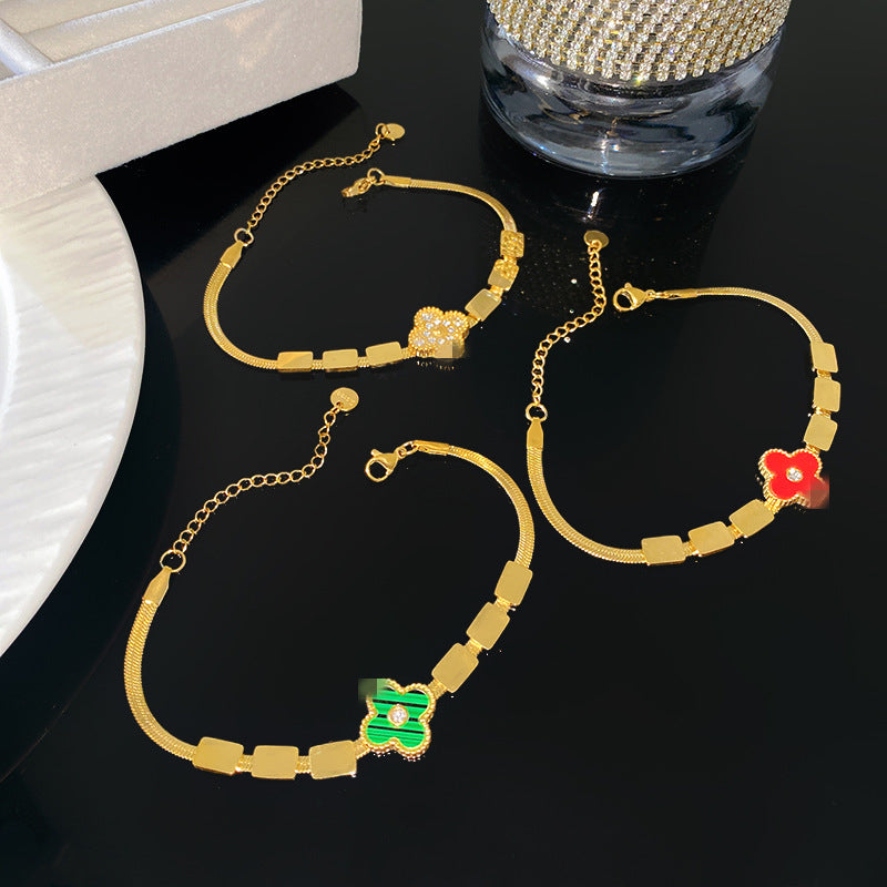 Geometric Square Plated Titanium Steel Bracelet with Smile Element