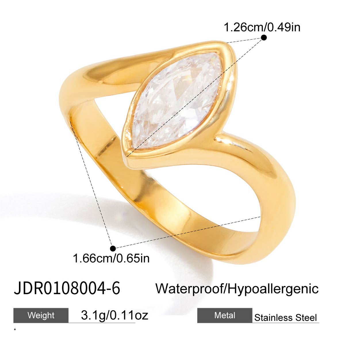 Anillo geométrico de circonia de acero inoxidable con acabado chapado para mujer, accesorio de moda minimalista