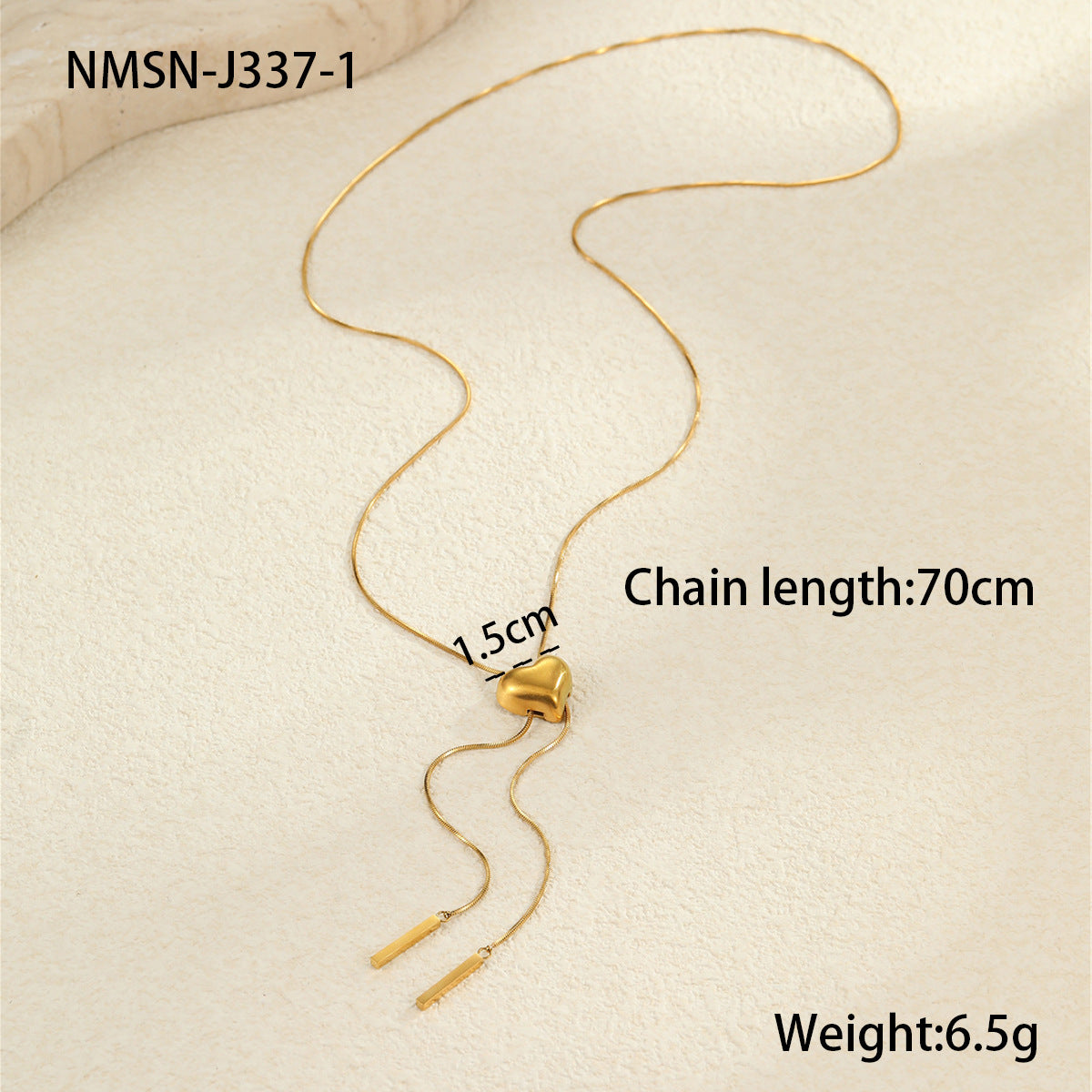 Collana Minimalista in Acciaio al Titanio con Cuore e Catena Y Regolabile, Ciondolo in Acciaio Inox Placcato Oro 18K e Dettaglio Nappa