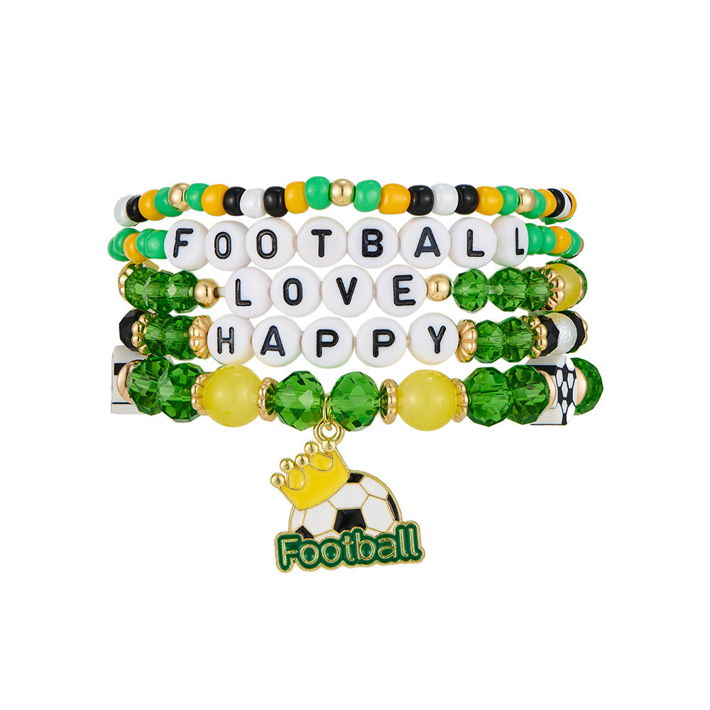 Bohemian Vintage Unisex Acrylic Letter Number Football Beaded Bracelet Set