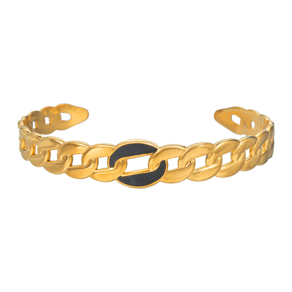 Vintage Twisted Open Cuff Stainless Steel Titanium Steel Bracelet with Drip Oil Plating Round Geometric Design
