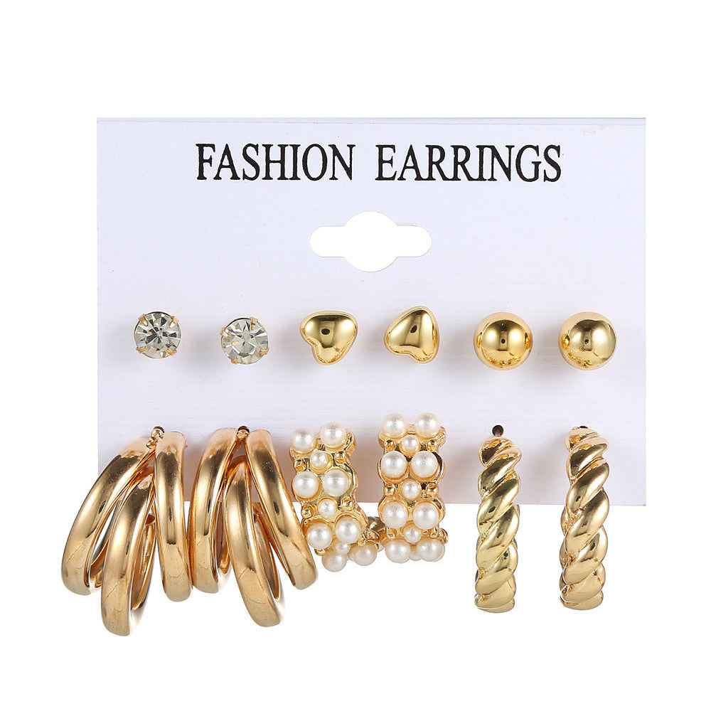 Geometric Heart Gold Plated Stainless Steel Earrings with Pearl Inlay for Women