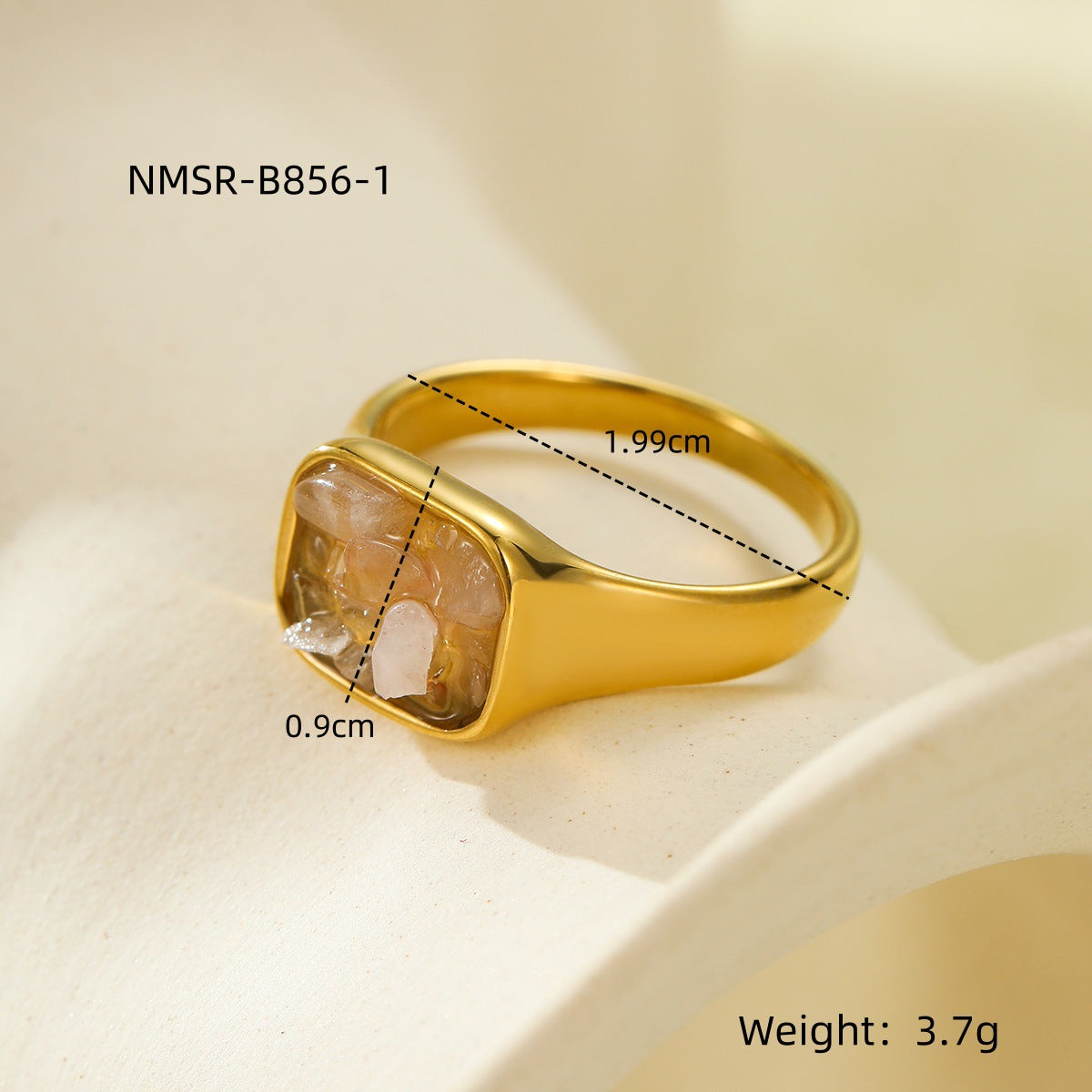 Anello Quadrato in Acciaio Inossidabile Stile Francese Vintage con Intarsio in Pietra Naturale, Ipoallergenico e Resistente allo Sbiadimento per Donna