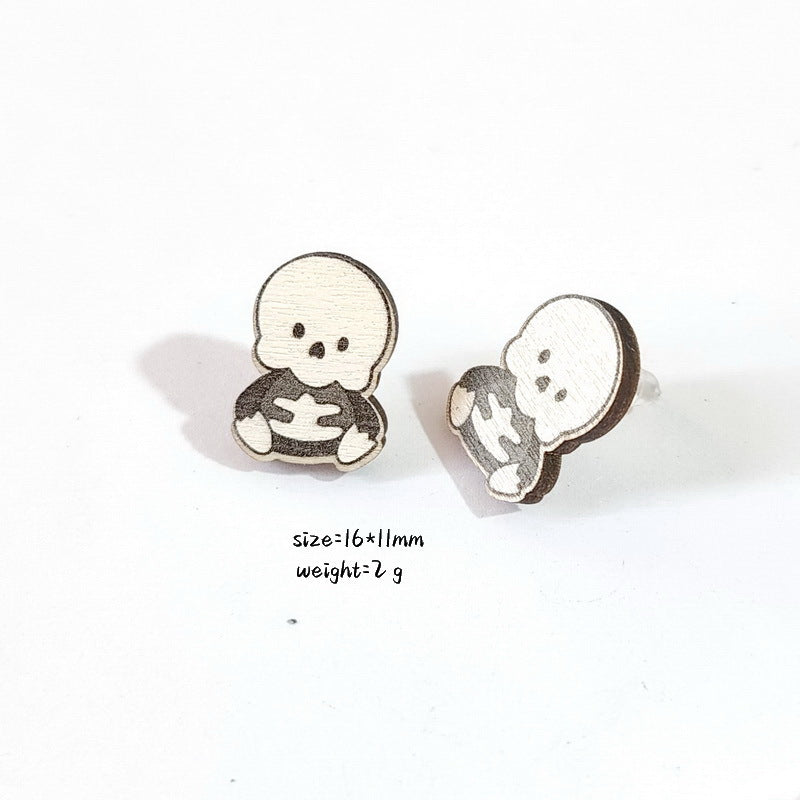 Pendientes de Madera de Halloween Dulces y Atrevidos con Motivos de Murciélago, Sombrero de Bruja, Ataúd, Calabaza y Fantasma
