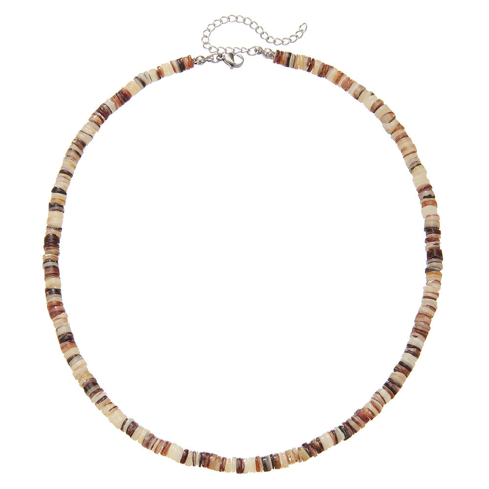 Vintage Men's Geometric Round Shell Handmade Ball Chain Necklace
