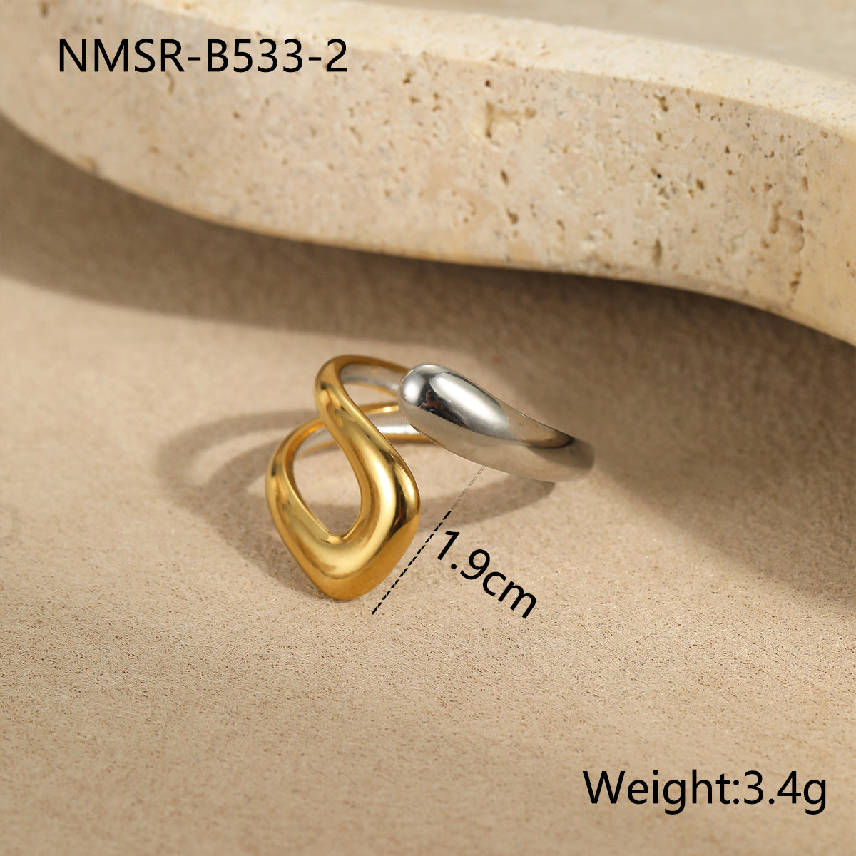 Anello Minimalista Geometrico in Acciaio Inossidabile da Donna con Design a Sfere Intrecciate, Anello alla Moda Elettroplaccato per Ufficio e Uso Quotidiano