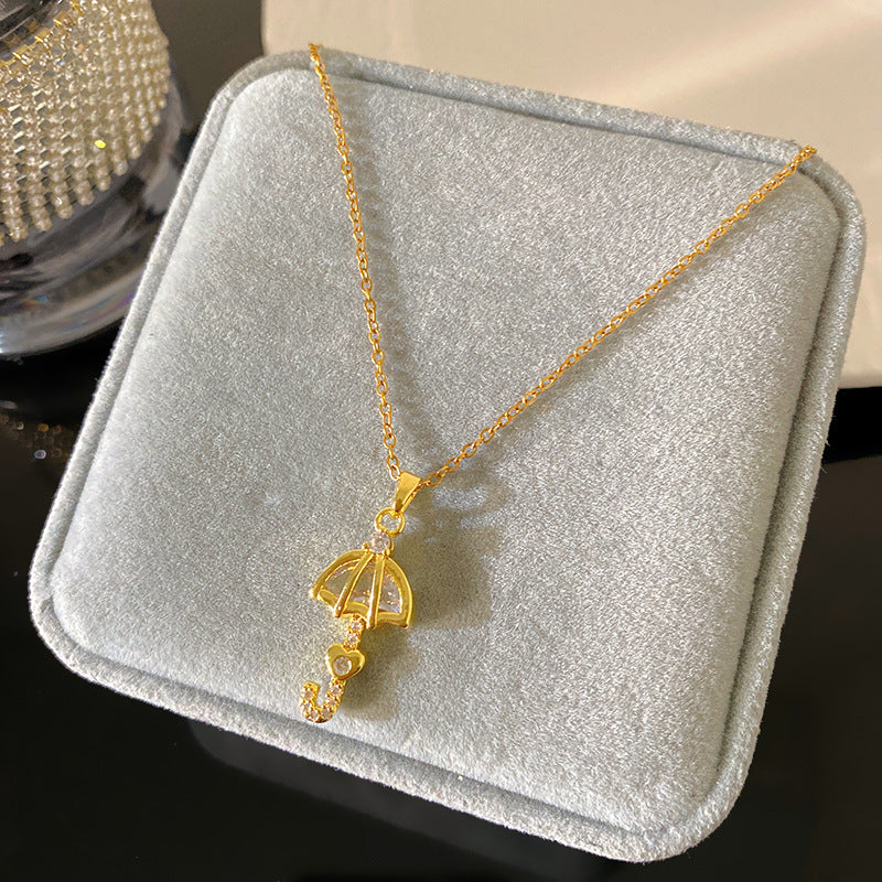 Sweet Elegant 18K Gold Plated Teardrop Cubic Zirconia Pendant Necklace Titanium Steel Cable Chain